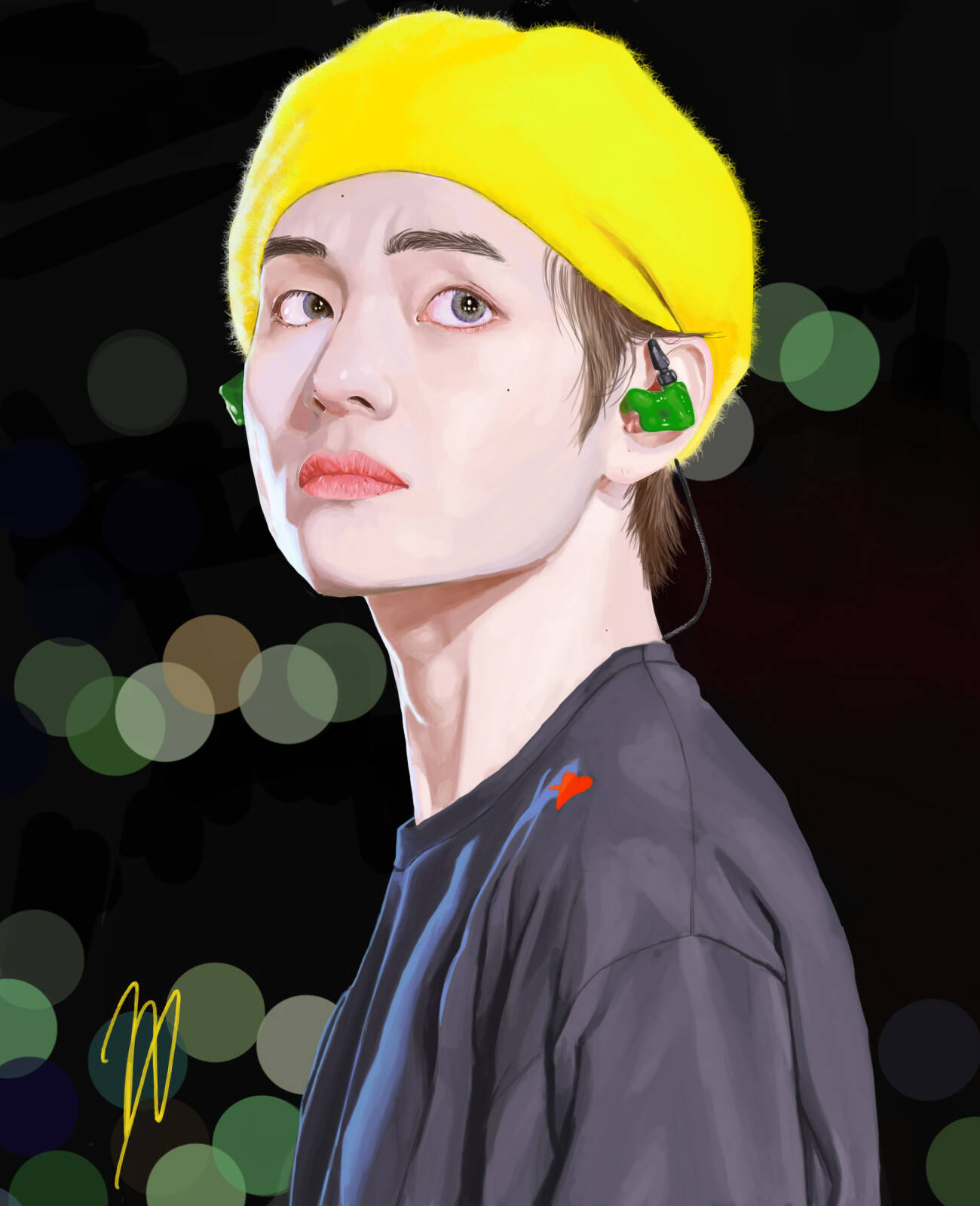 BTS V 黄色贝雷帽艺术画 壁纸