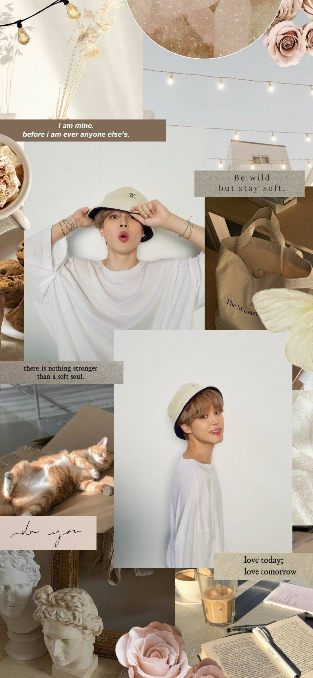 BTS 朴智旻 米色美学拼贴画 壁纸