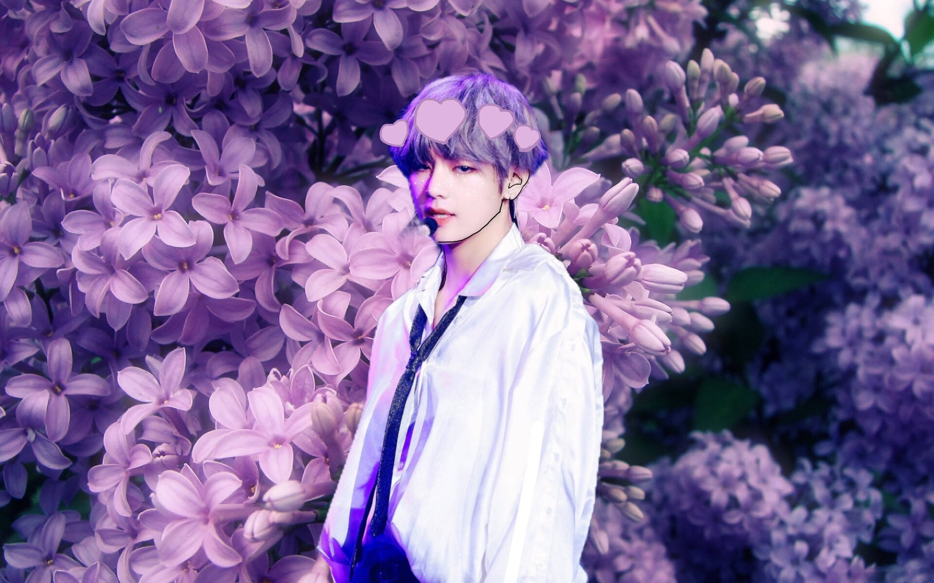 BTS 金泰亨紫色花朵唯美壁纸 壁纸