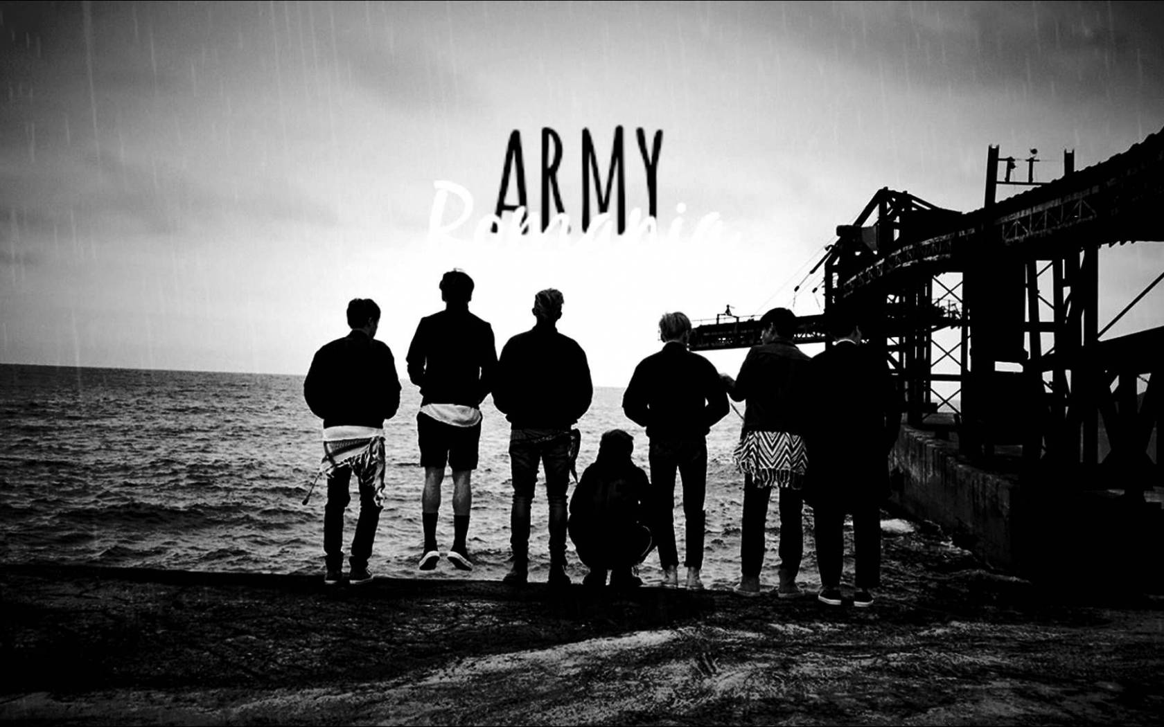 BTS海边黑白笔记本电脑壁纸 壁纸