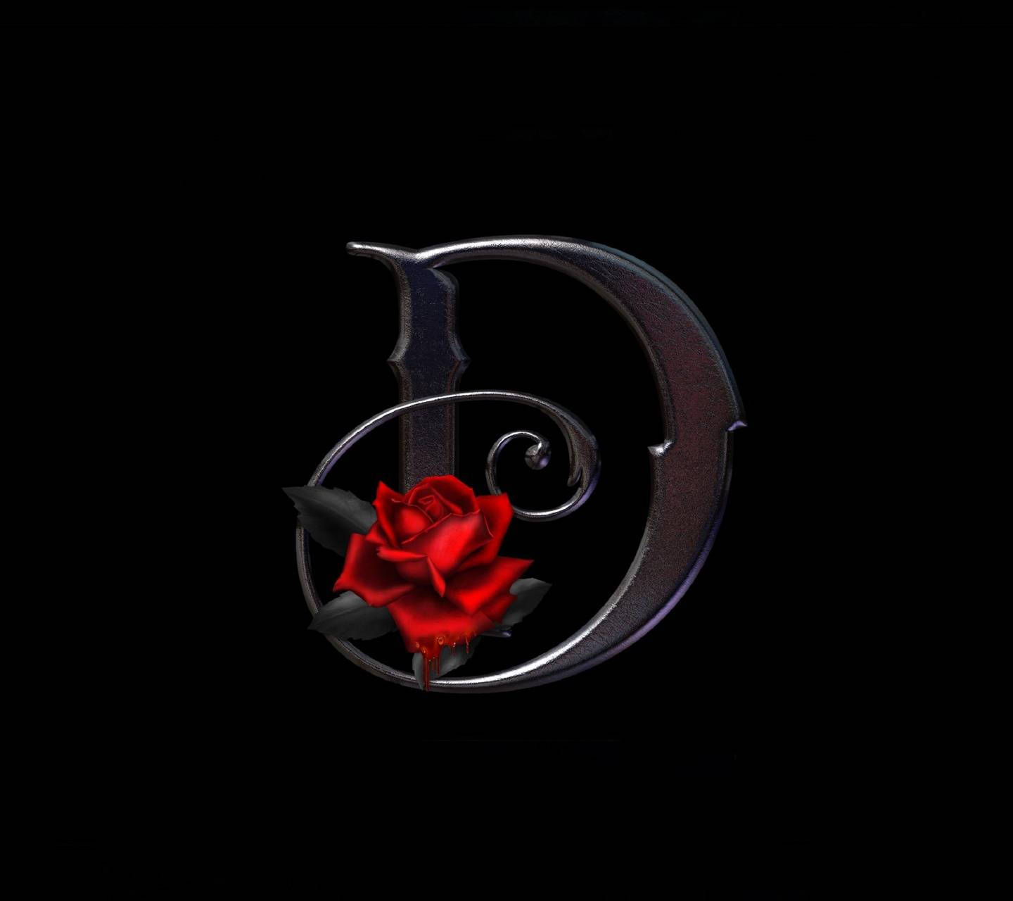 金属花体字母D与玫瑰 壁纸