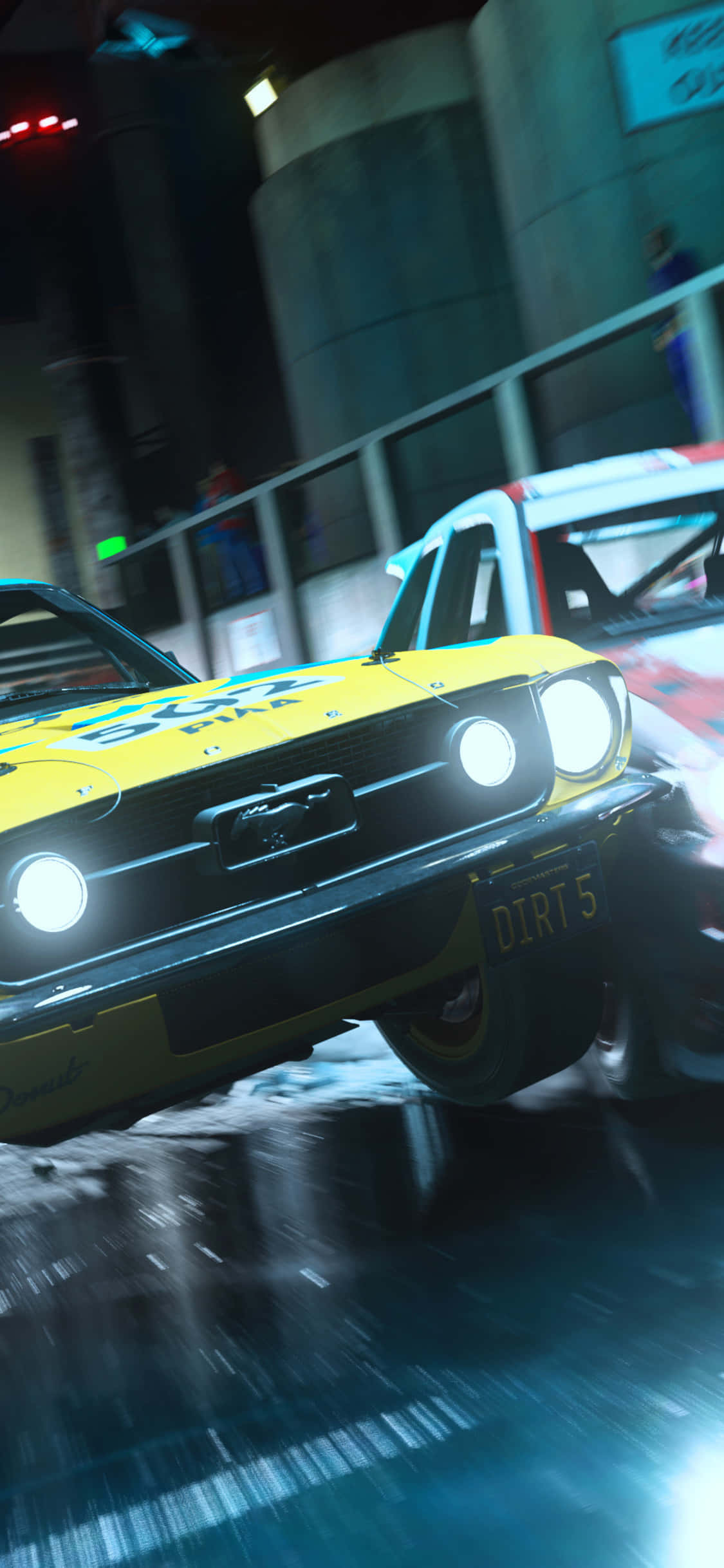 白色 Dirt Rally 赛车在彩色背景中疾驰 壁纸