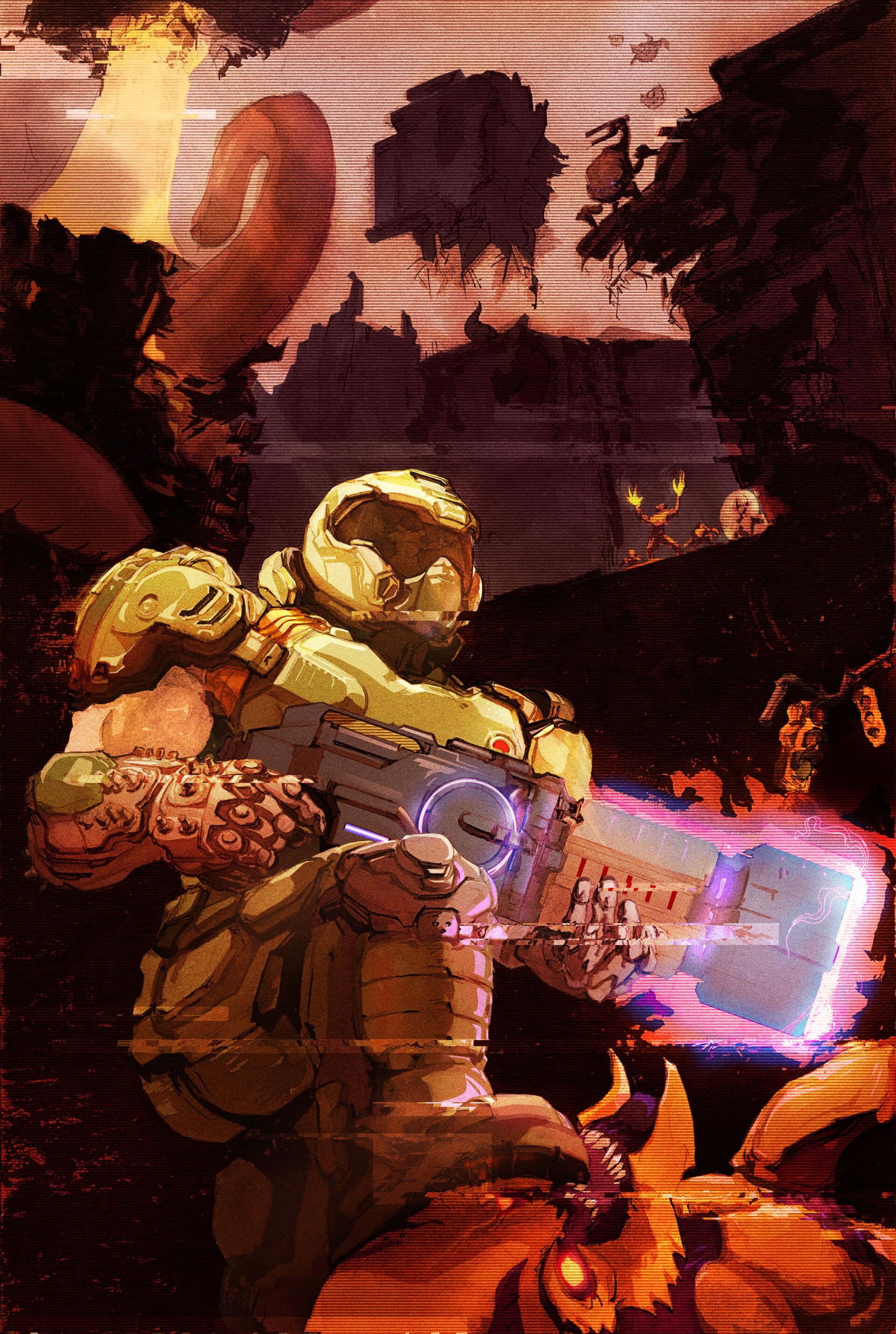 DOOM宇宙中的激烈战斗场景 壁纸