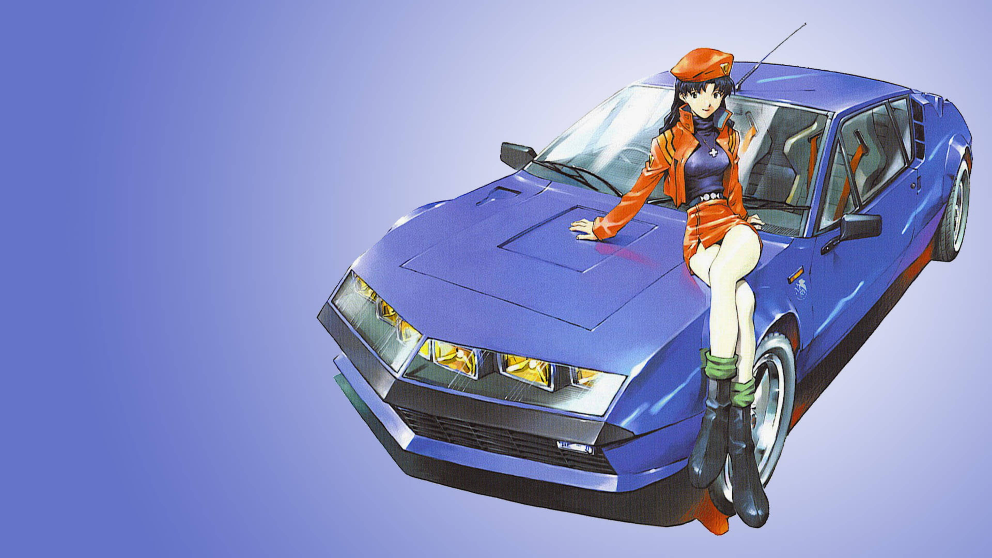 EVA 4K 美里与蓝色跑车 壁纸