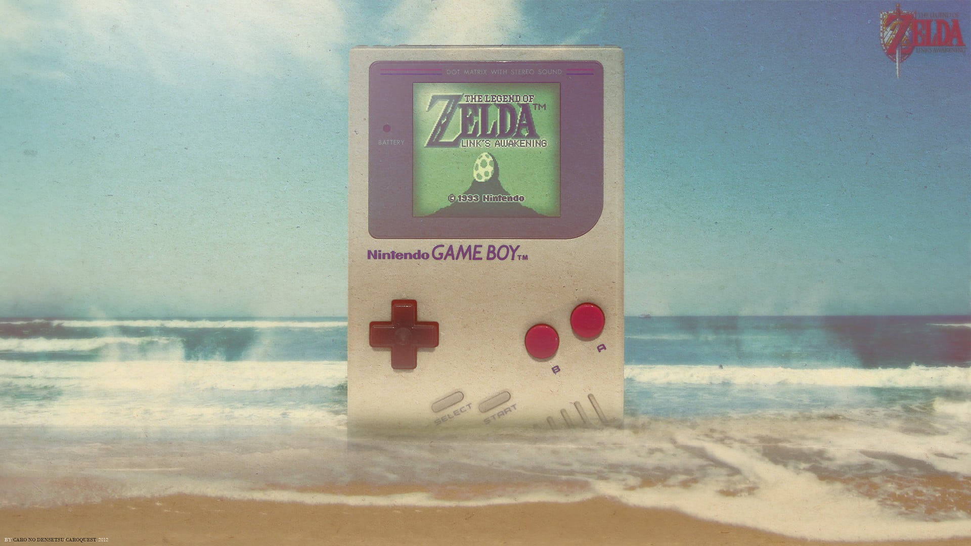 沙滩上的巨型任天堂Game Boy 壁纸