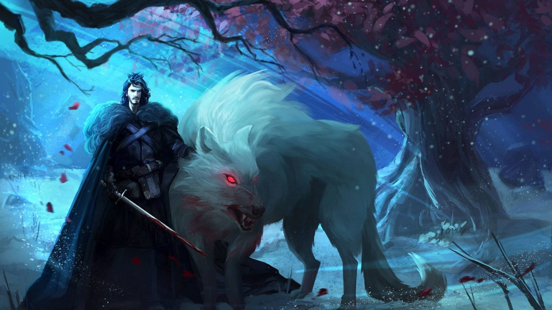 Ghost与琼恩·雪诺 权力的游戏 壁纸