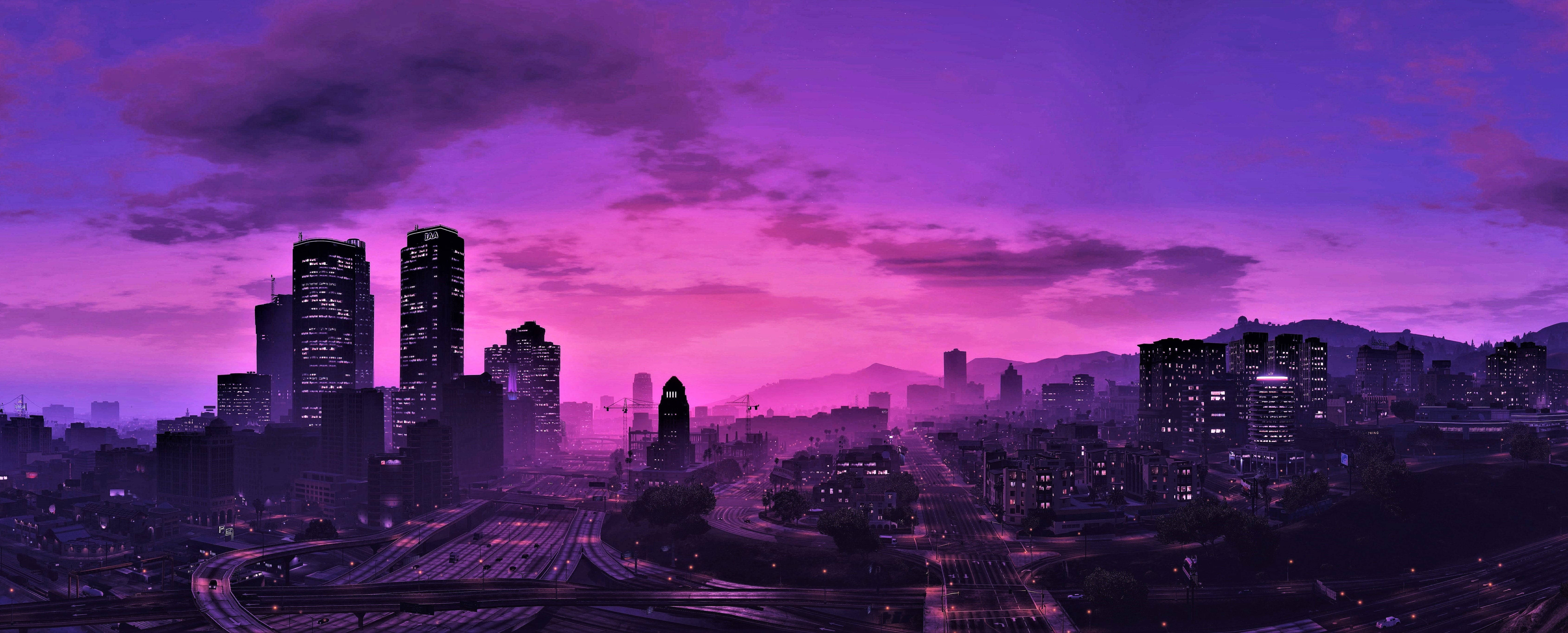 GTA 5 紫色天际线 1080p 游戏壁纸 壁纸