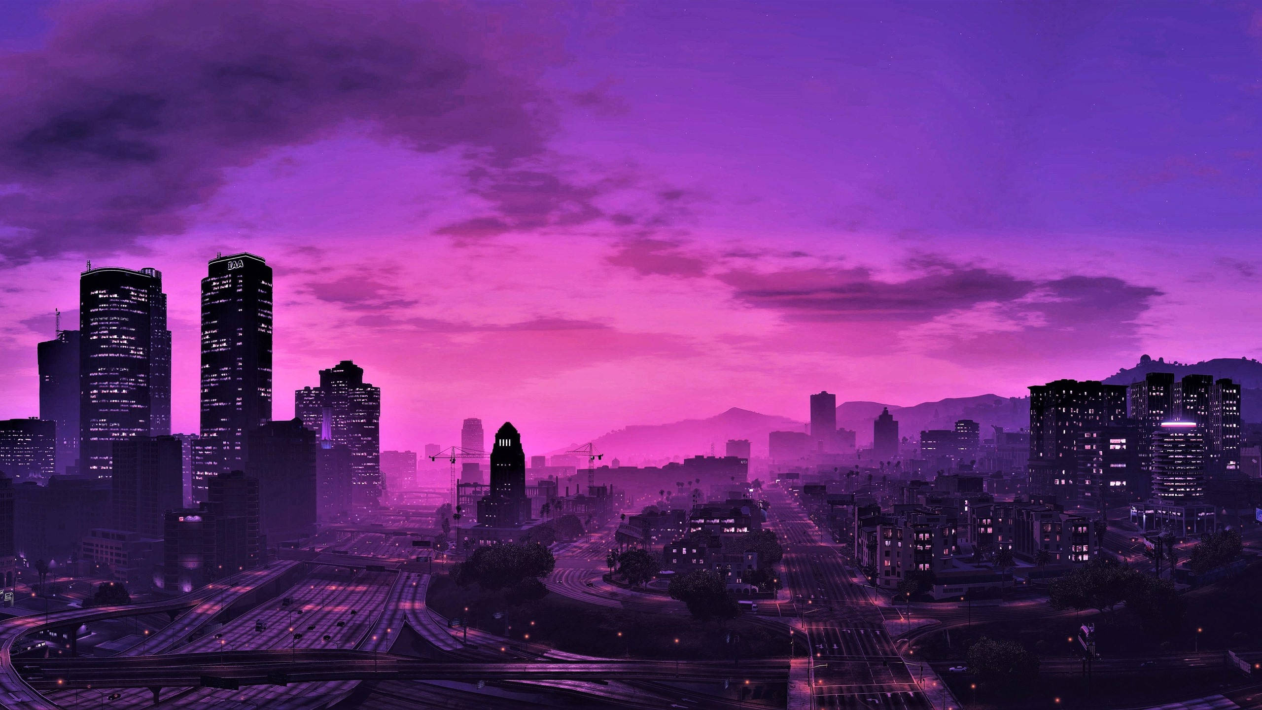 GTA 5 2560x1440 紫色夜空 壁纸