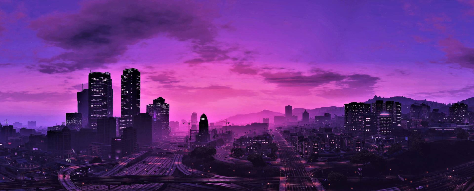 GTA 5 紫色天际线 1080p 游戏壁纸 壁纸