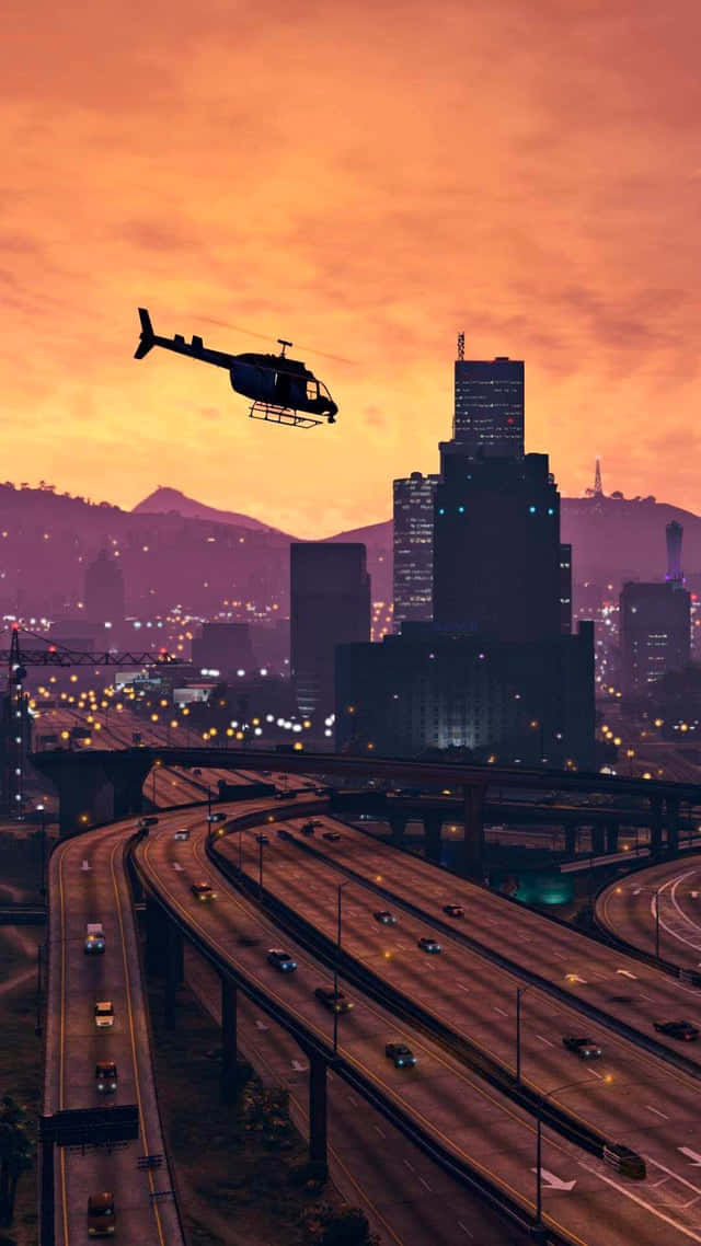 GTA背景：洛圣都上空飞行的直升机 壁纸
