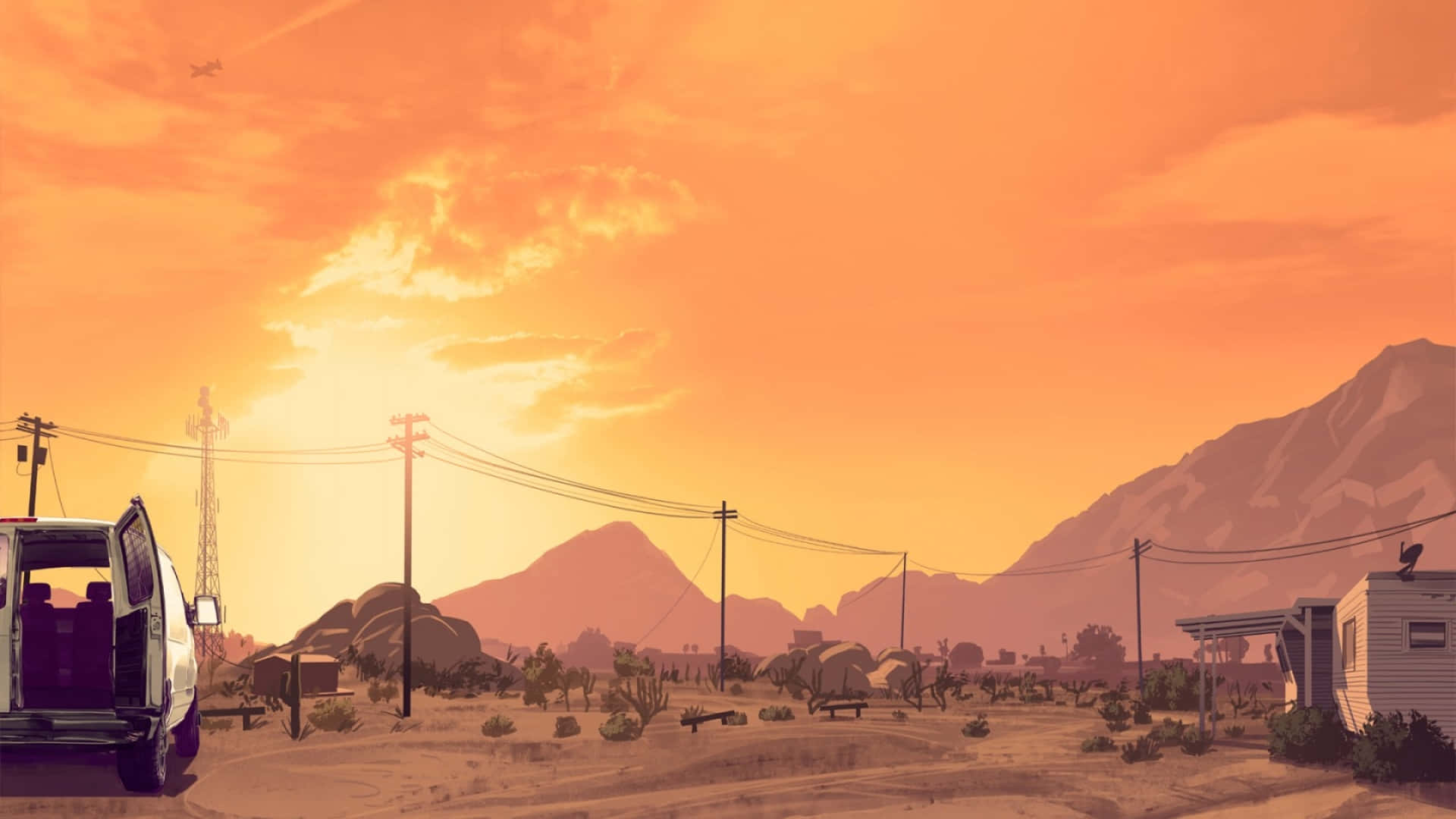 GTA背景：橙色天空下的山峦 壁纸