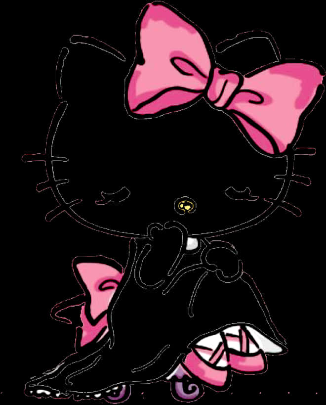 Hello Kitty 黑色剪影配粉色蝴蝶结 壁纸