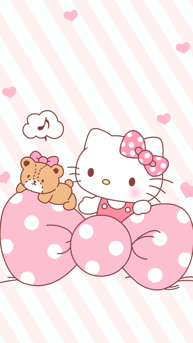 可爱粉色Hello Kitty波点蝴蝶结 壁纸