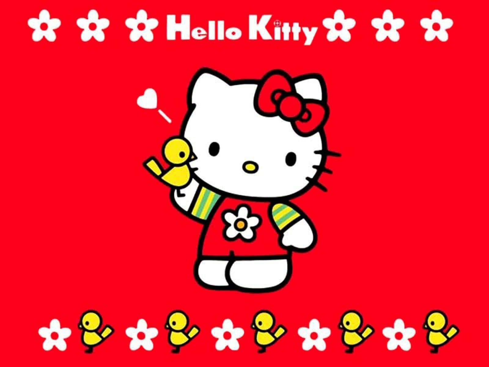 Hello Kitty与黄色小鸟背景 壁纸