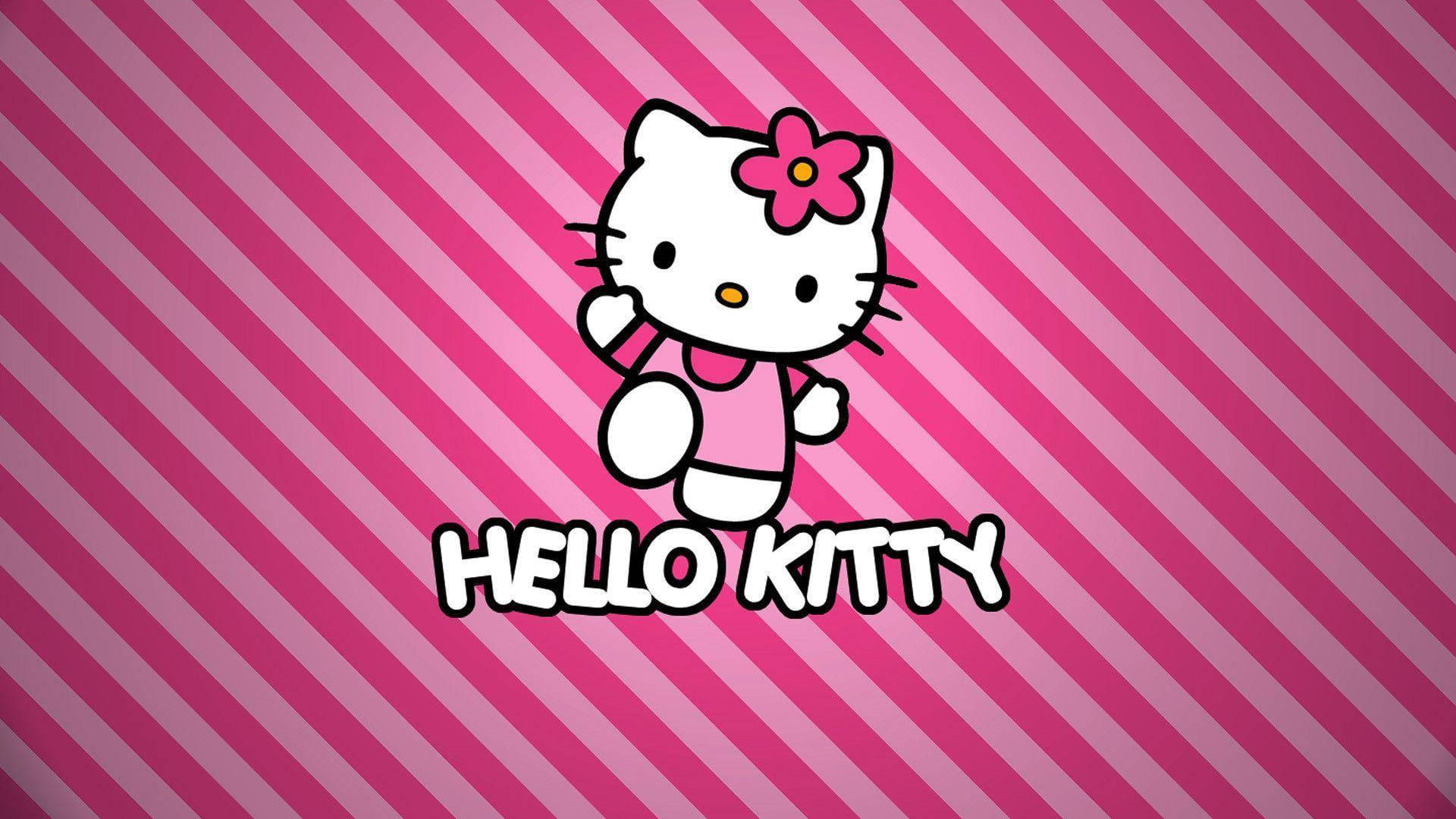 粉色条纹背景的Hello Kitty 壁纸