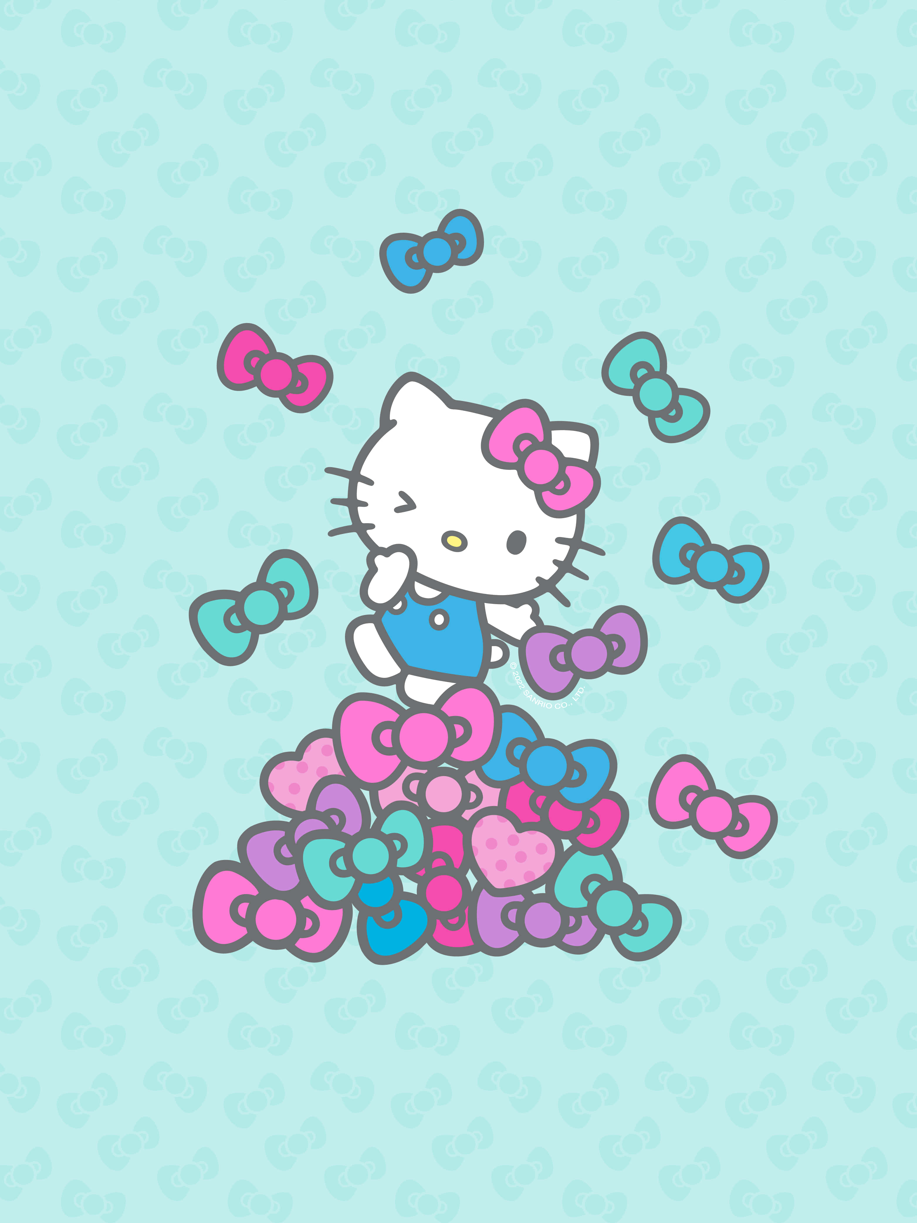 蓝色与粉色Hello Kitty背景 壁纸