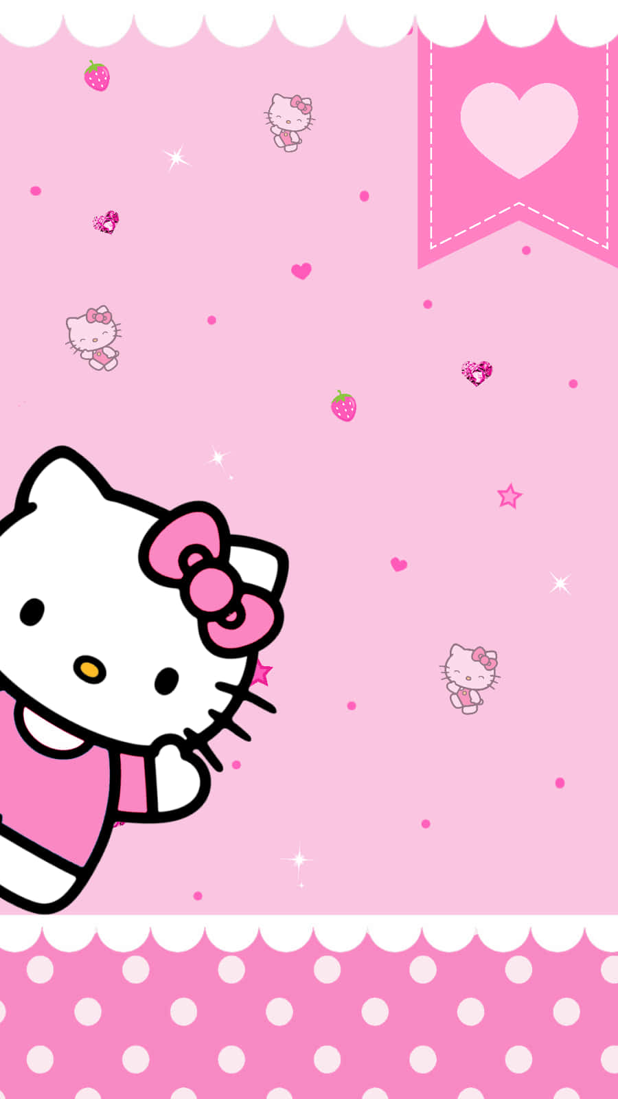 可爱粉色Hello Kitty草莓爱心 壁纸