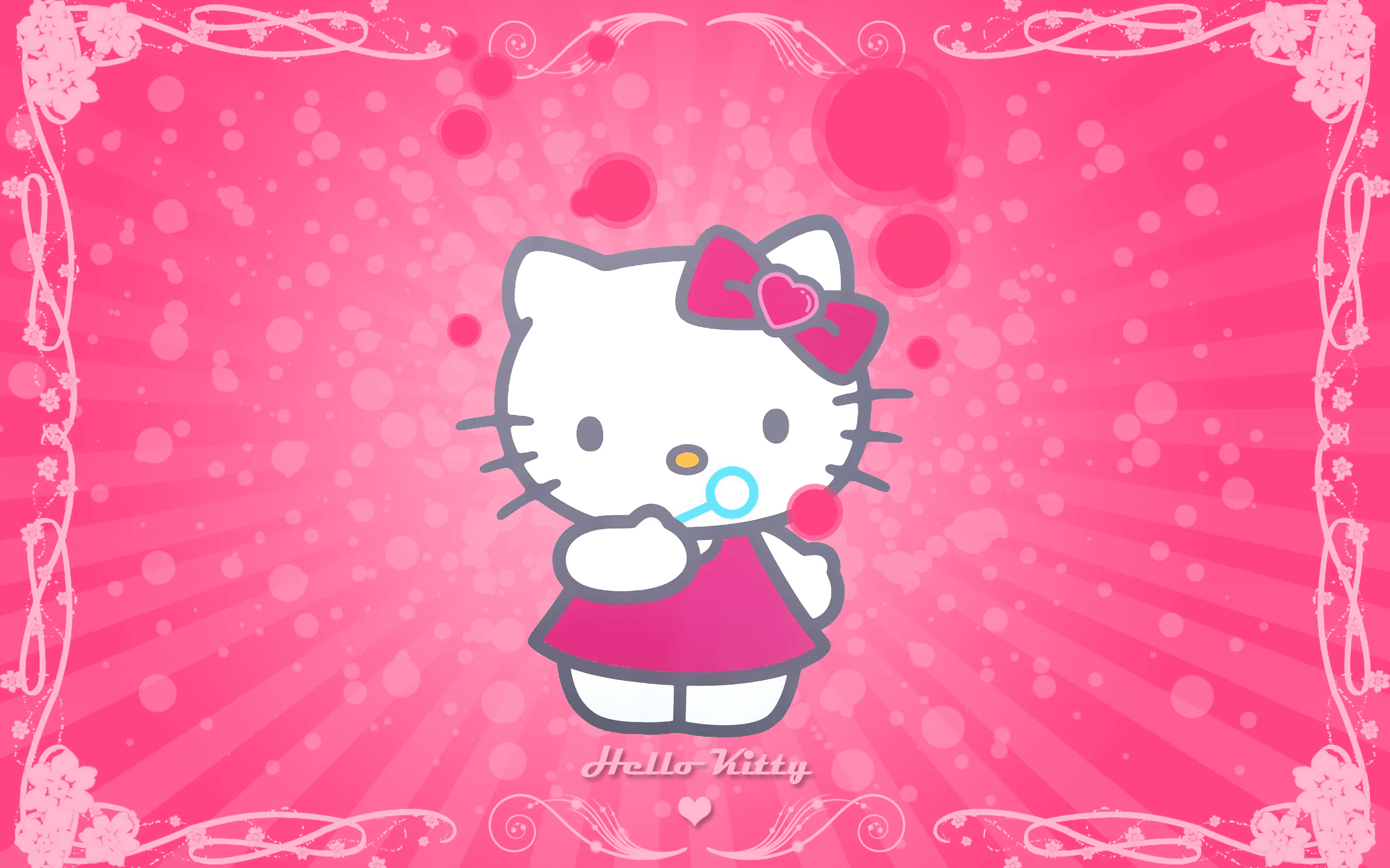 可爱粉色Hello Kitty吹泡泡 壁纸