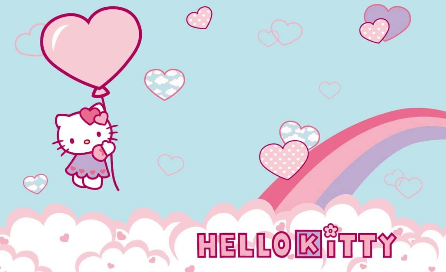 Hello Kitty 笔记本电脑彩虹与云朵 壁纸