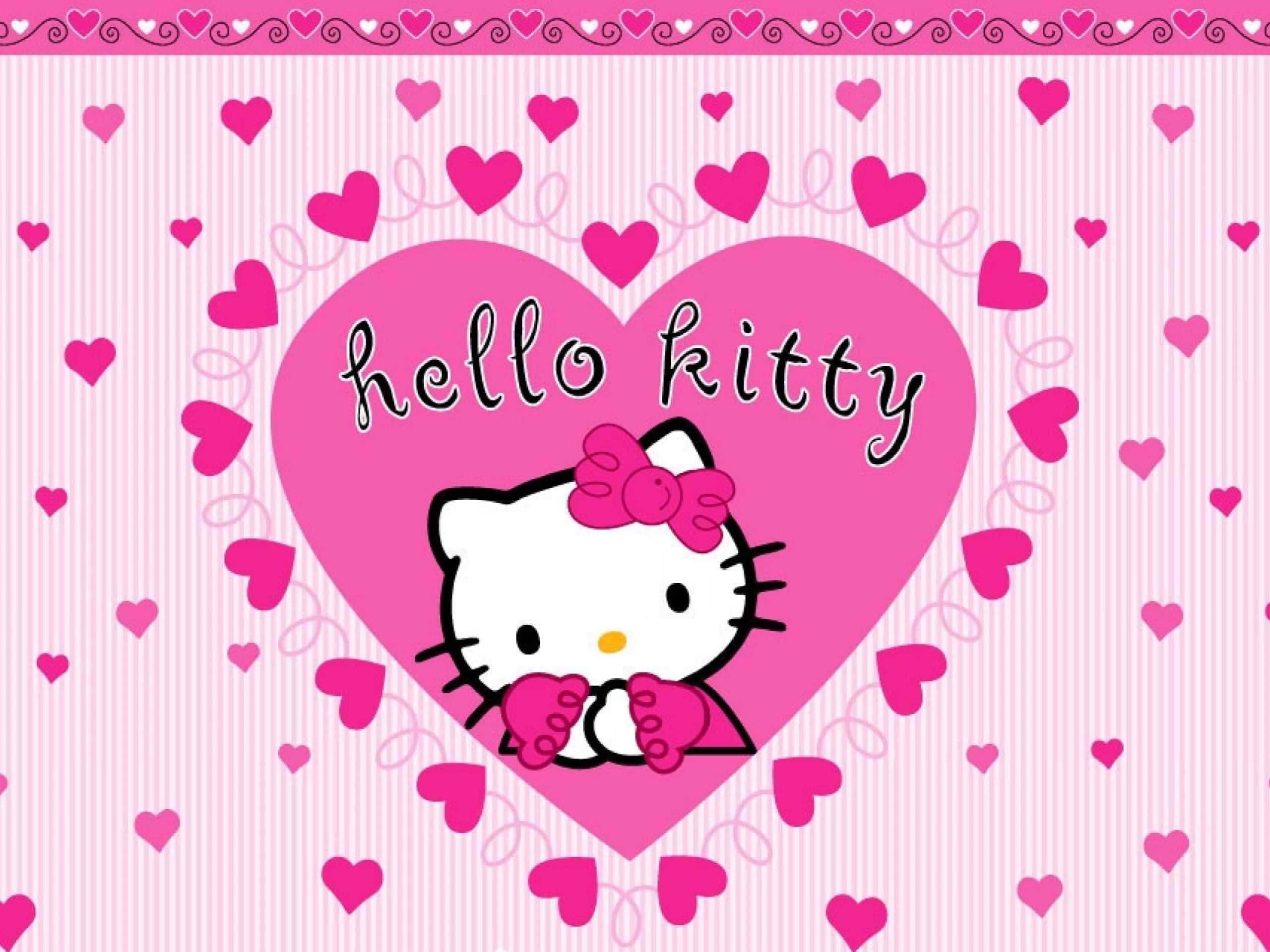 Hello Kitty 爱心框内背景 壁纸