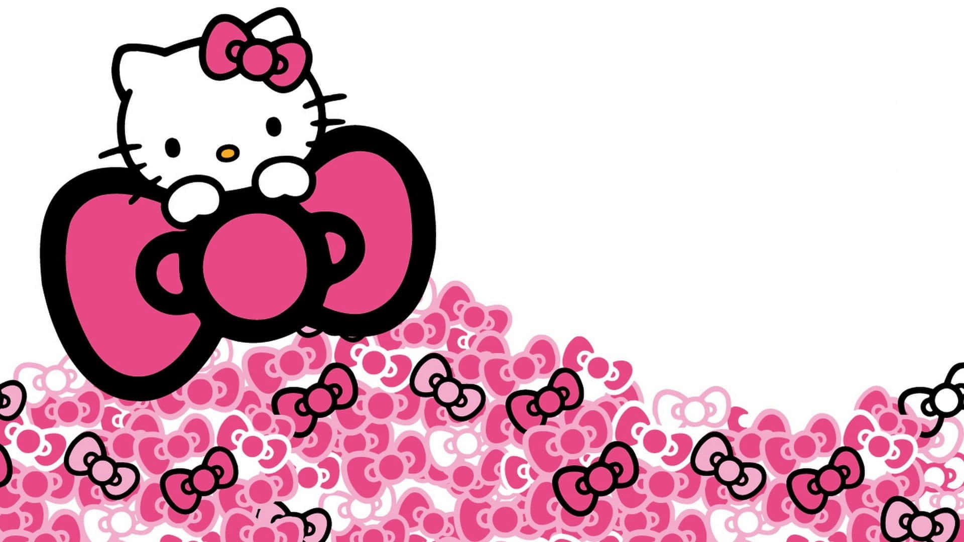 Hello Kitty坐在蝴蝶结上的背景 壁纸