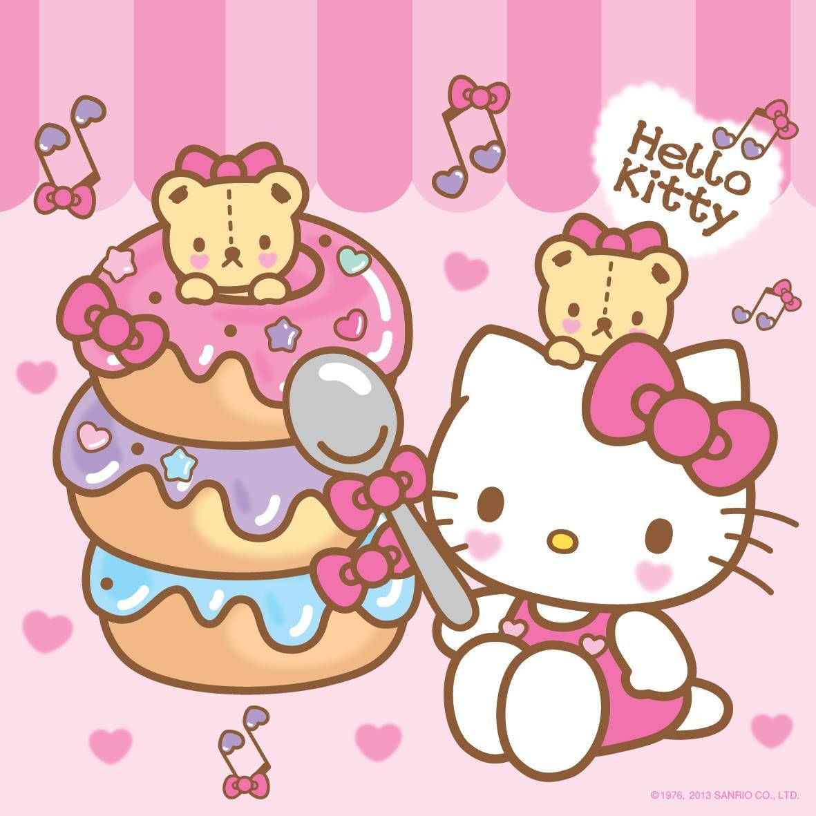 甜甜圈与卡通Hello Kitty头像 壁纸