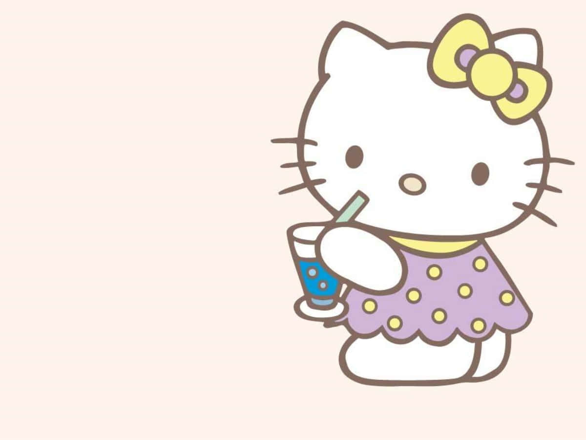 Hello Kitty 喝饮料笔记本电脑壁纸 壁纸