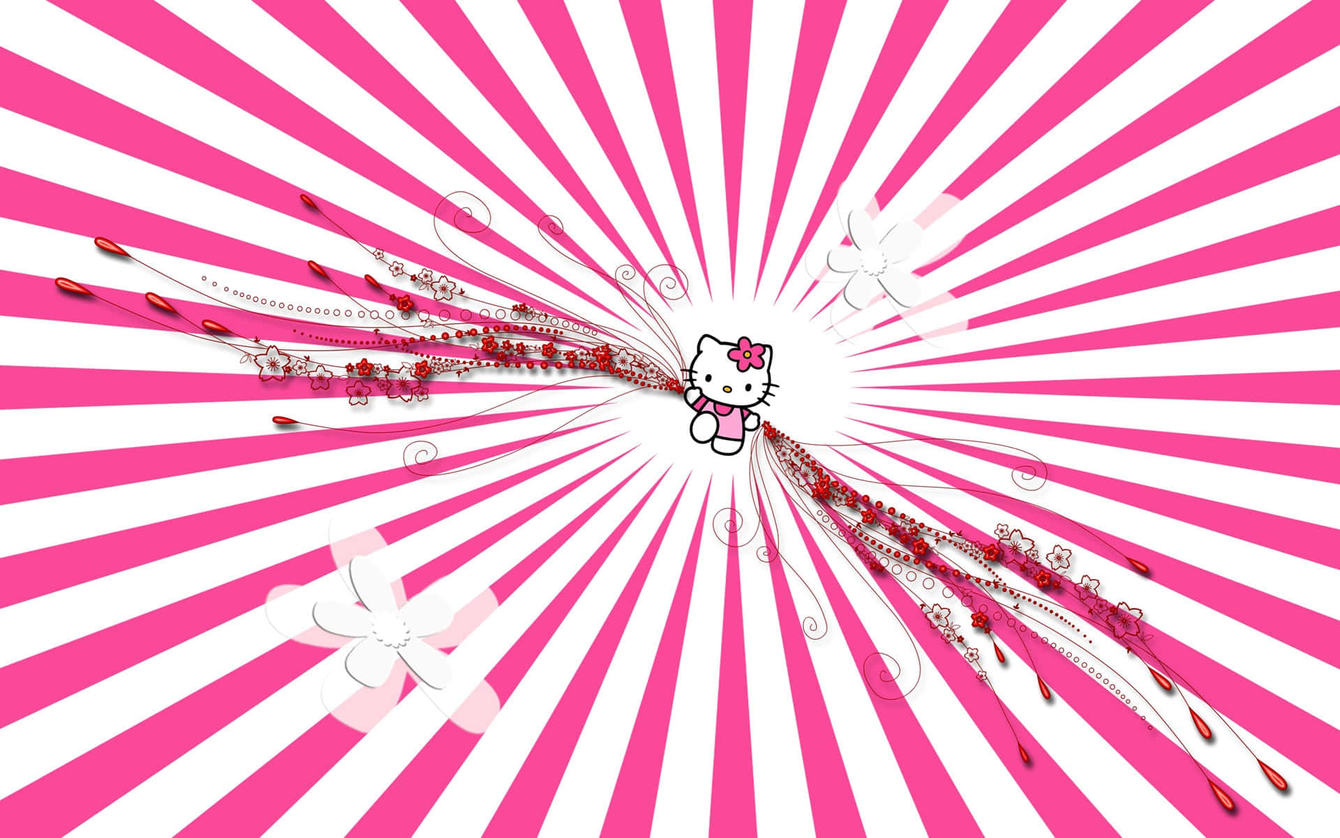 Hello Kitty粉色与白色速度条纹背景 壁纸