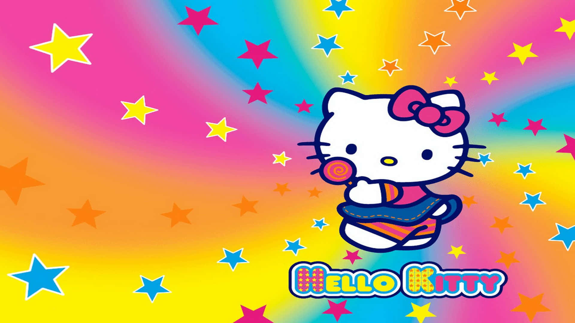 Hello Kitty彩色螺旋背景 壁纸