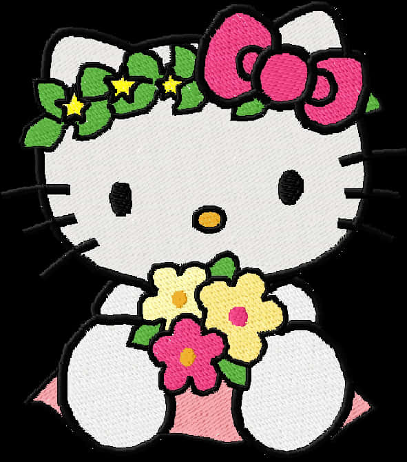 Hello Kitty 花卉刺绣 壁纸
