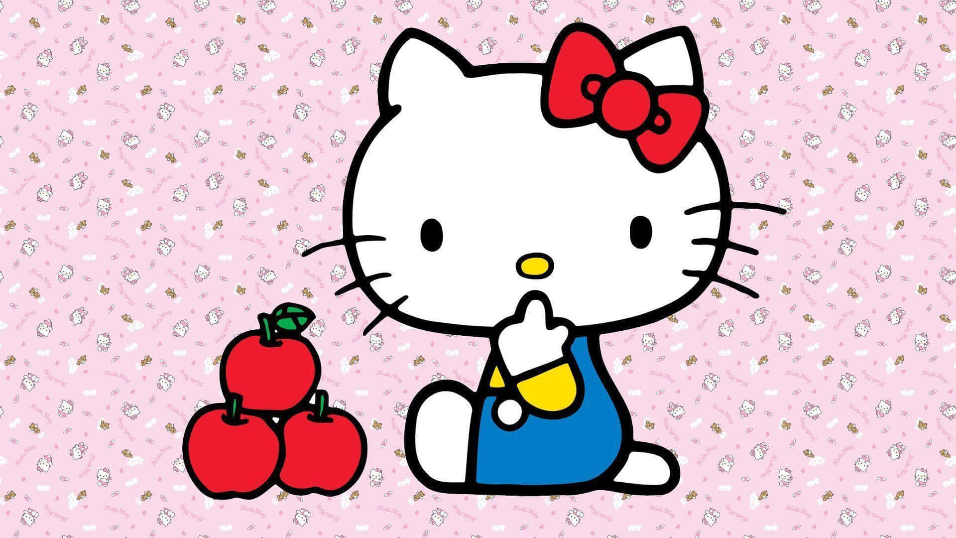 Hello Kitty与苹果相伴背景 壁纸