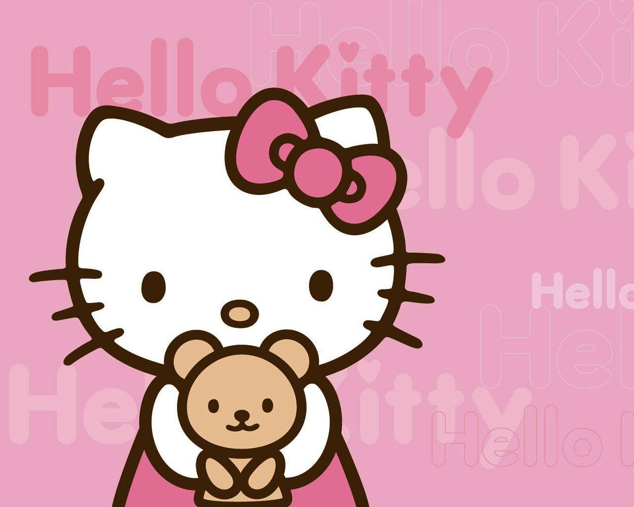 粉色Hello Kitty与泰迪熊 壁纸