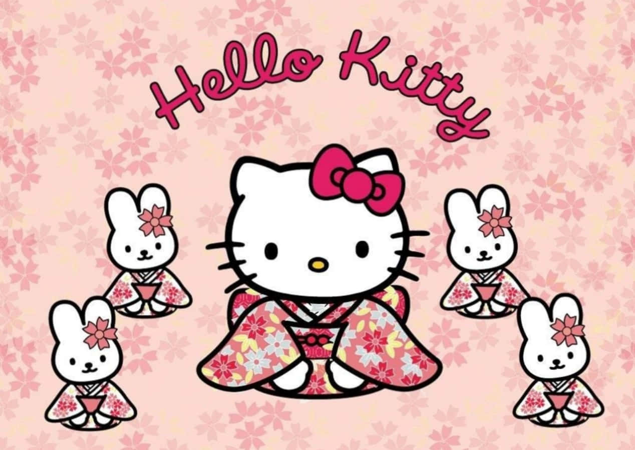 Hello Kitty 笔记本电脑与和服小兔 壁纸