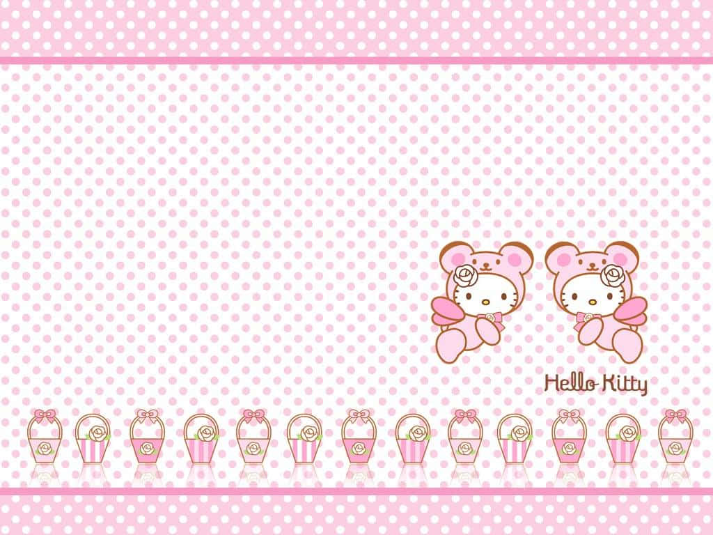 两只可爱的粉色Hello Kitty篮子 壁纸