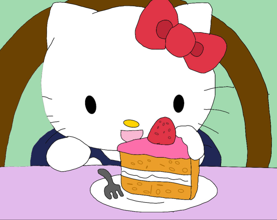 Hello Kitty 头像吃蛋糕插画 壁纸