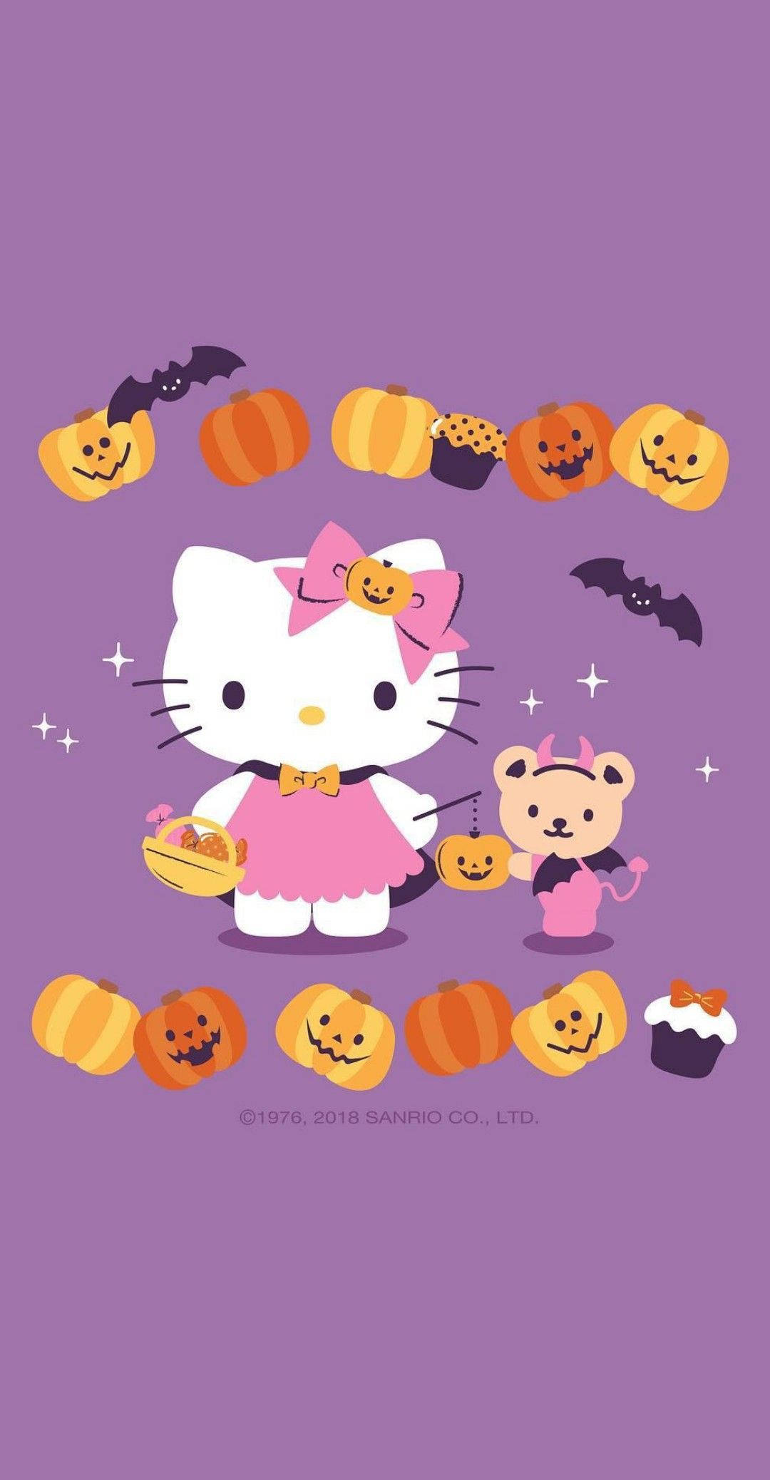 Hello Kitty万圣节紫色图案 壁纸