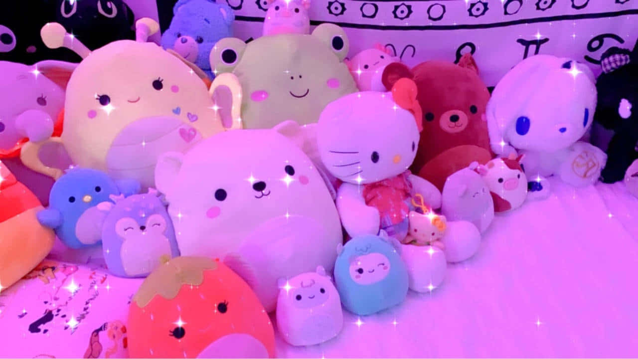 Hello Kitty与Squishmallow角色背景图 壁纸