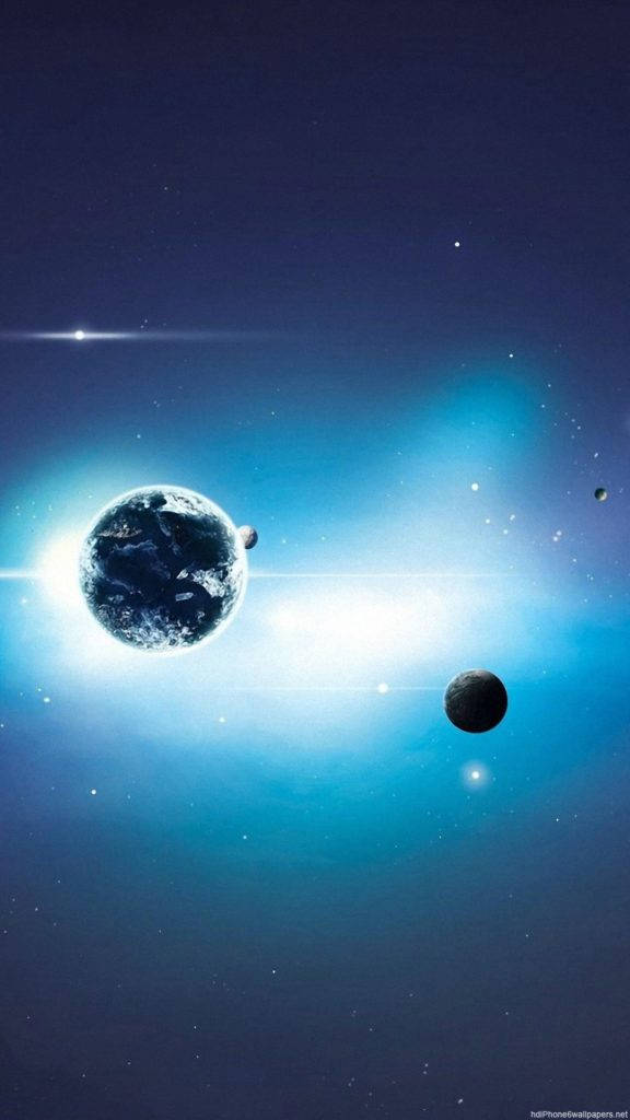 行星与蓝光太空iPhone 壁纸