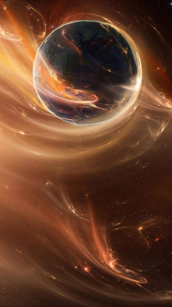 金色光芒环绕的太空星球iPhone壁纸 壁纸