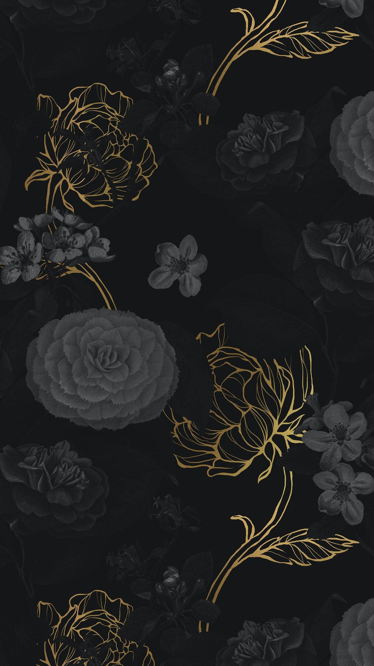 花朵黑金 iPhone 壁纸