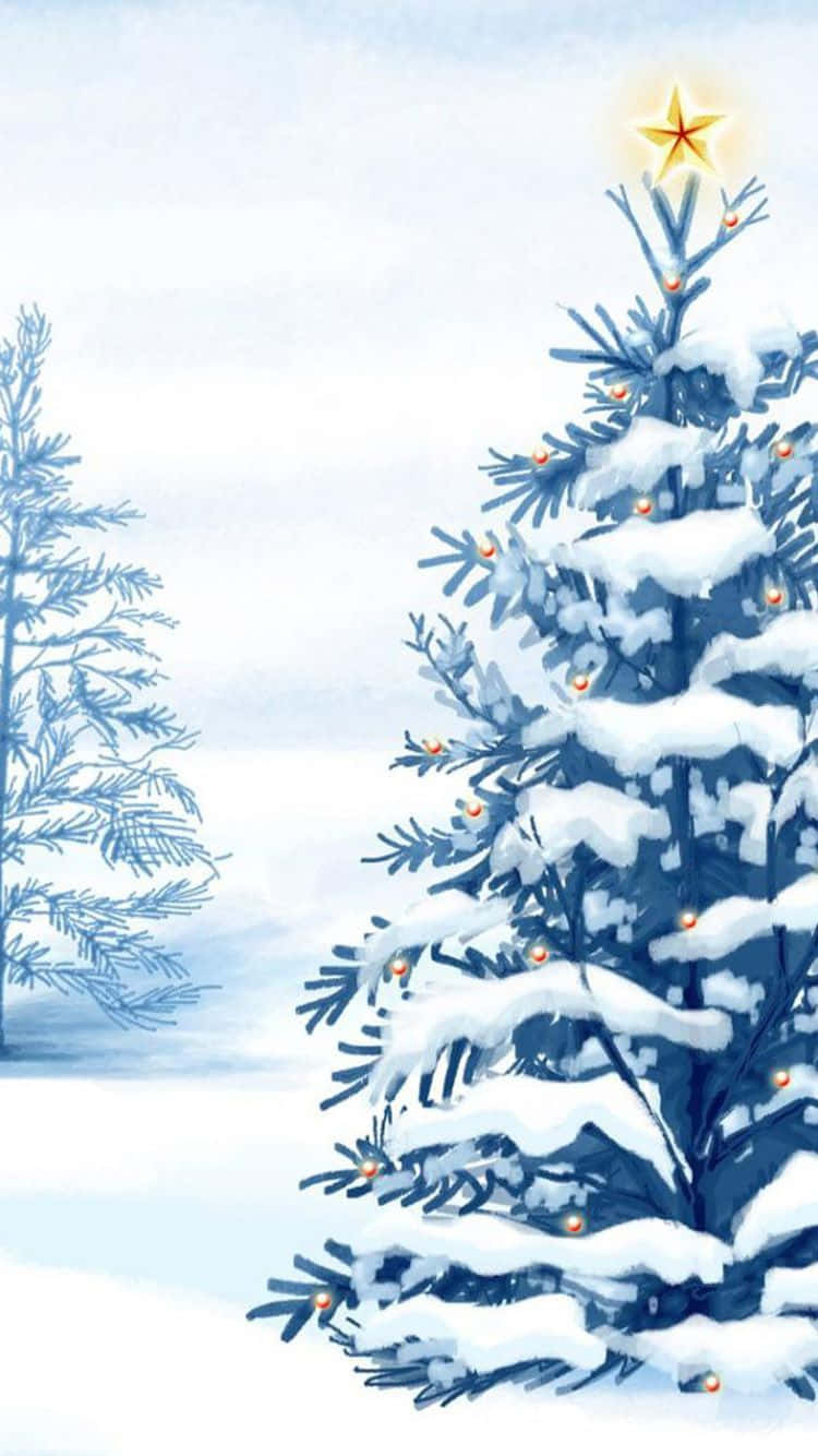 iPhone常青圣诞树雪景 壁纸