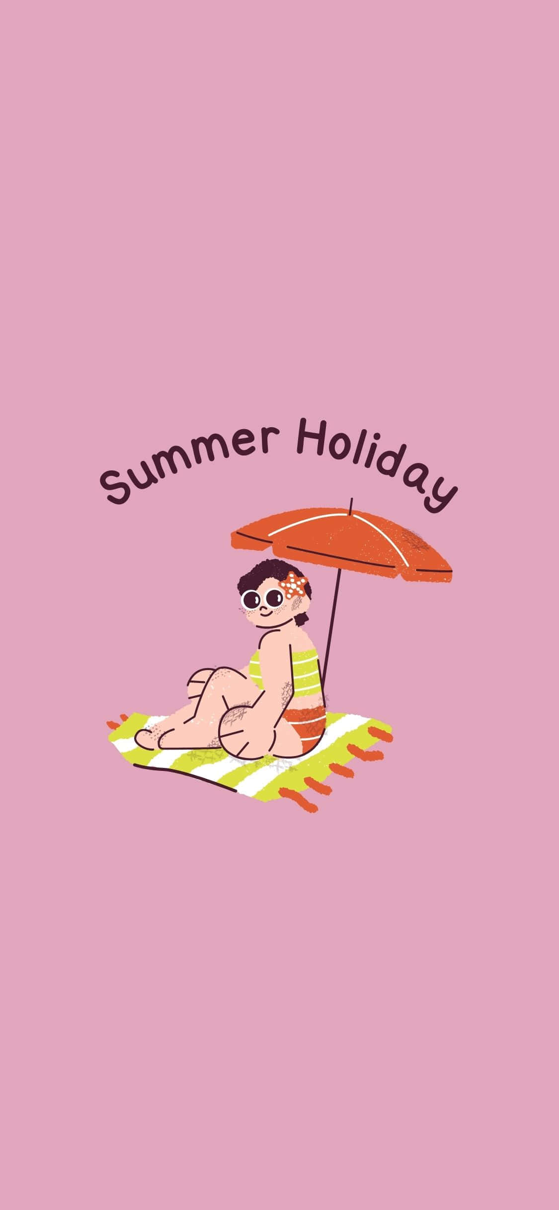 晒日光浴的女孩插画 iPhone X 夏日背景 壁纸