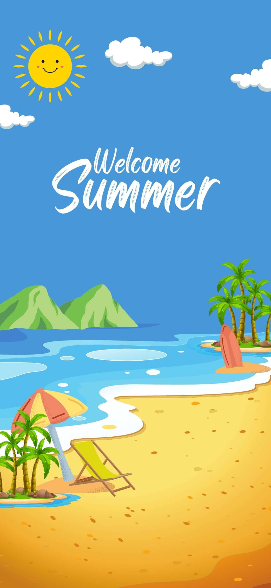 热带海滩场景插画 iPhone X 夏日背景 壁纸