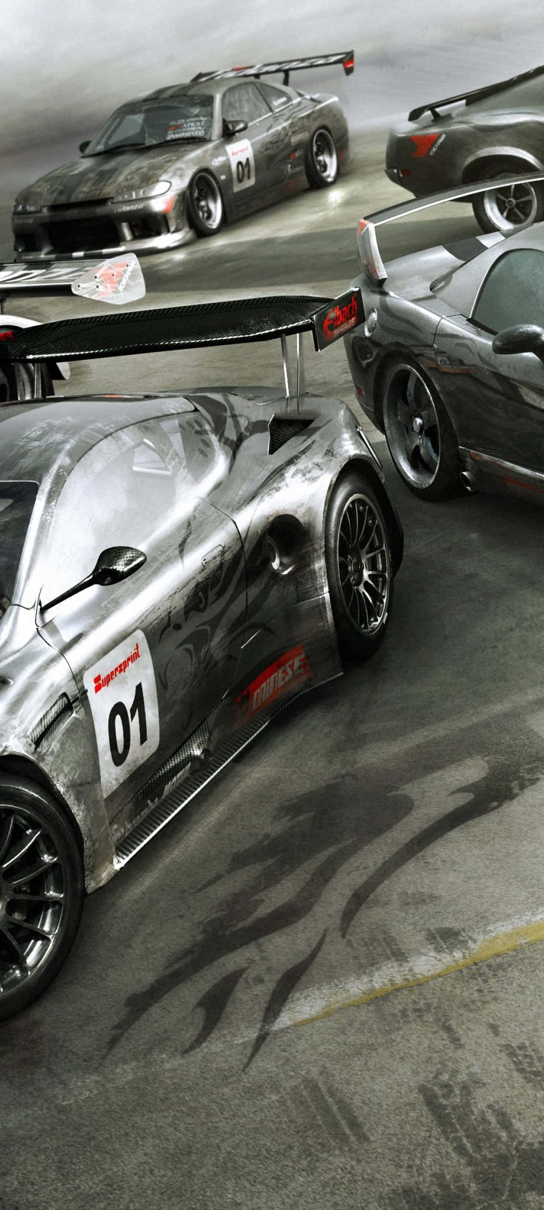 iPhone X Grid Autosport 背景漂移烟雾 壁纸