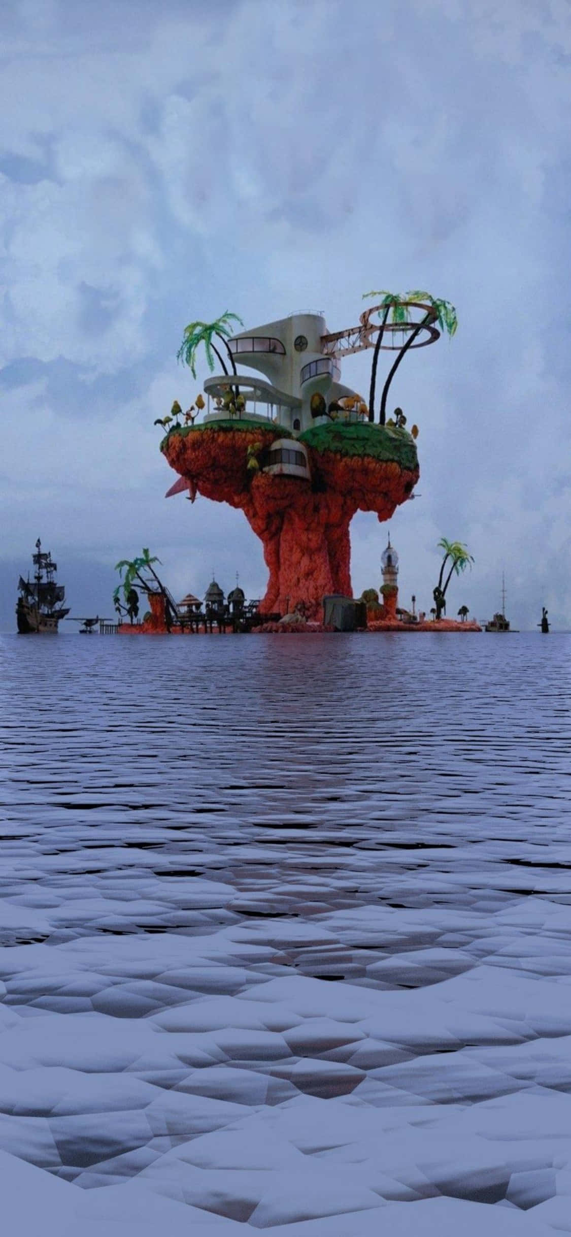iPhone X与海滩背景的 picturesque 视图 壁纸