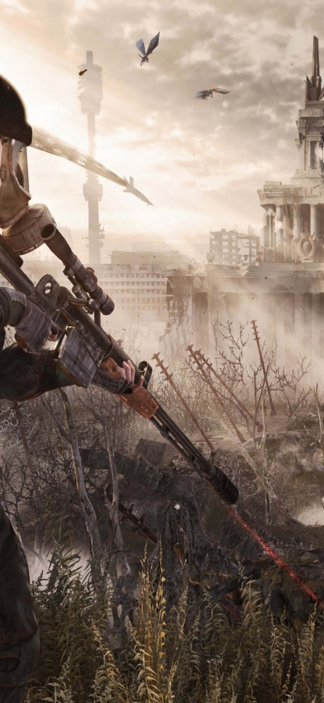 士兵走向村庄 iPhone X《地铁：最后的曙光》背景 壁纸