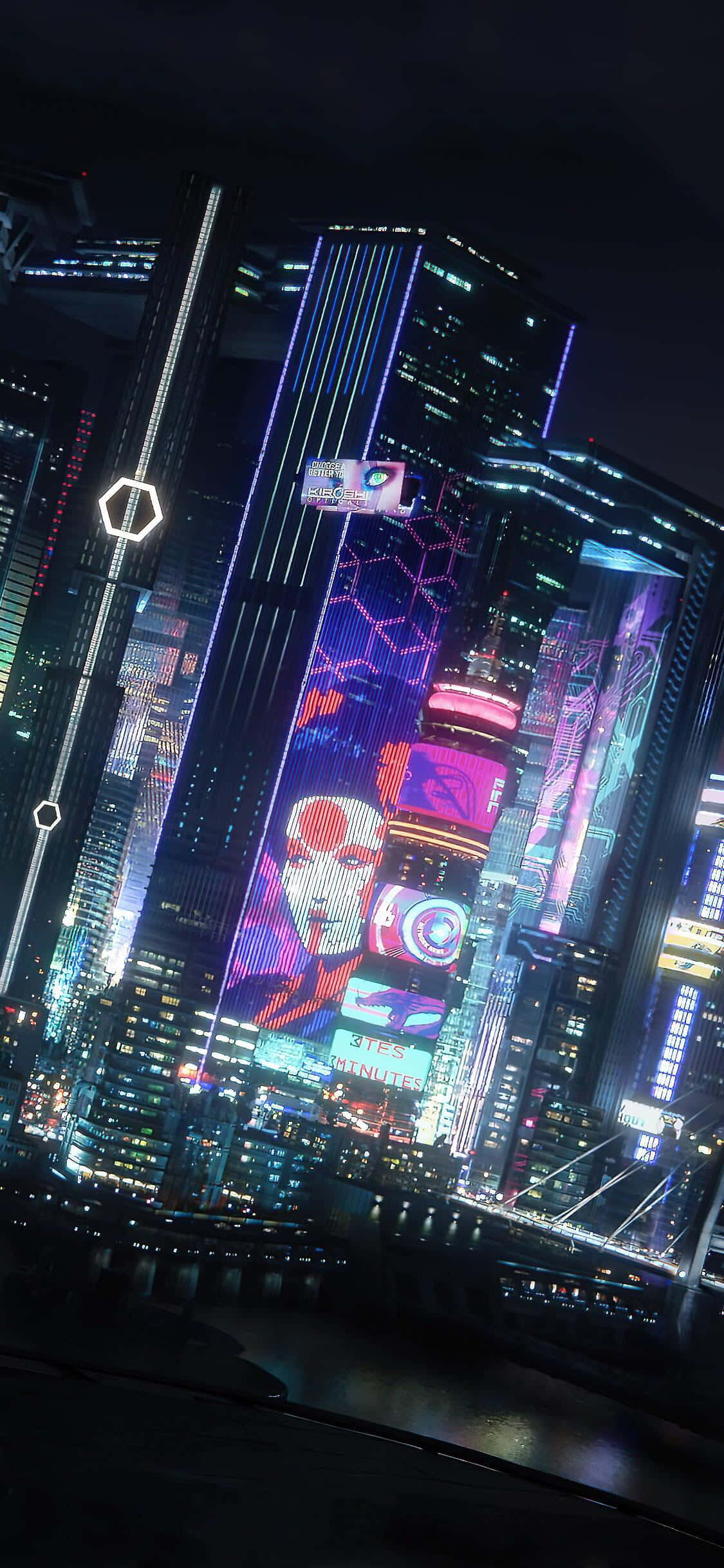 iPhone XS Max《赛博朋克2077》城市夜景背景 壁纸