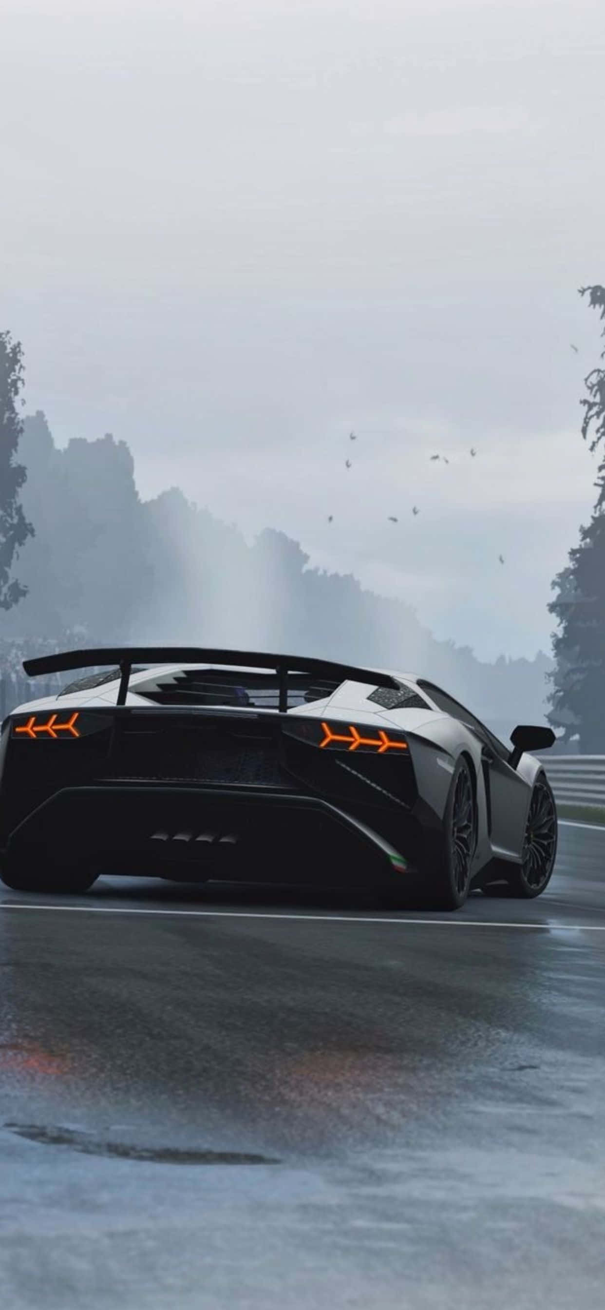iPhone XS Max 兰博基尼Aventador黑色后部背景 壁纸