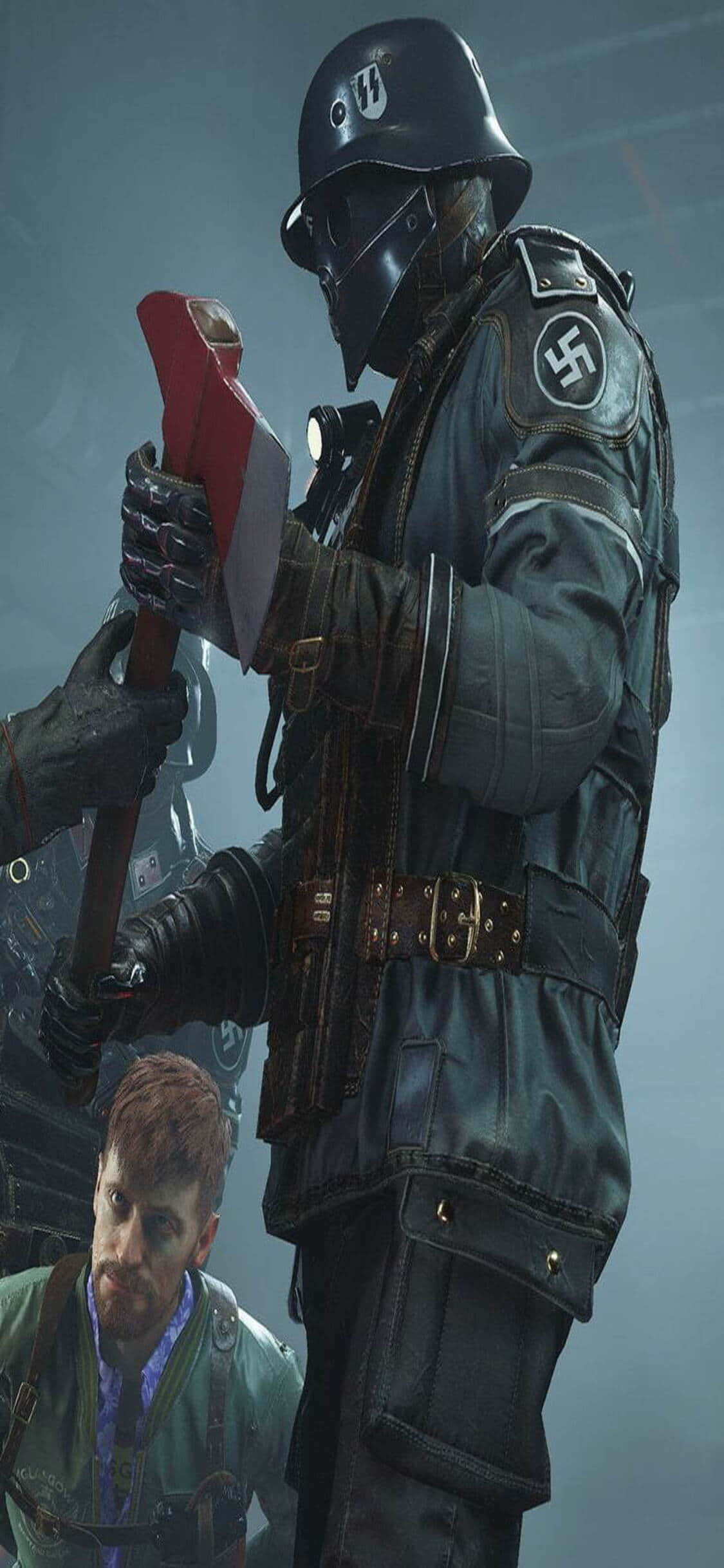 iPhone Xs《Wolfenstein II》纳粹士兵斧头背景 壁纸