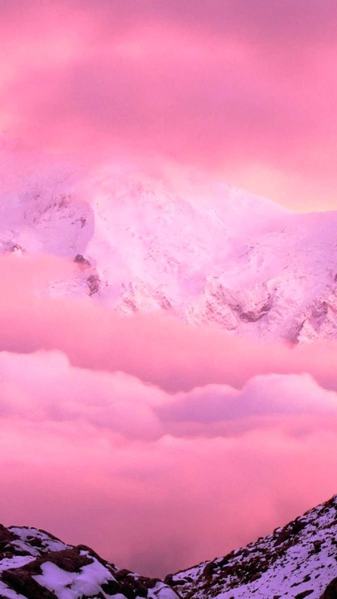 iPhone粉色美学雪山 壁纸